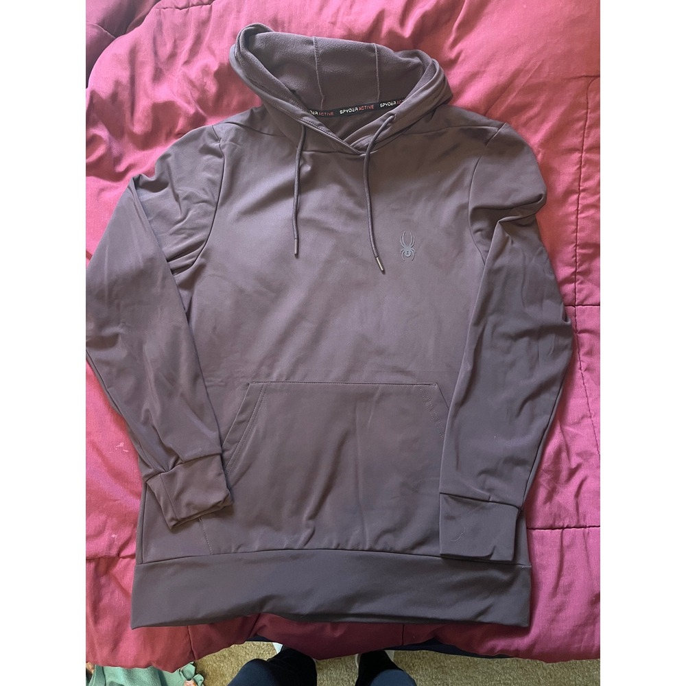 Spyder Active Mens ProWeb Fleece Lined Hoodie Sweatshirt Brown Logo